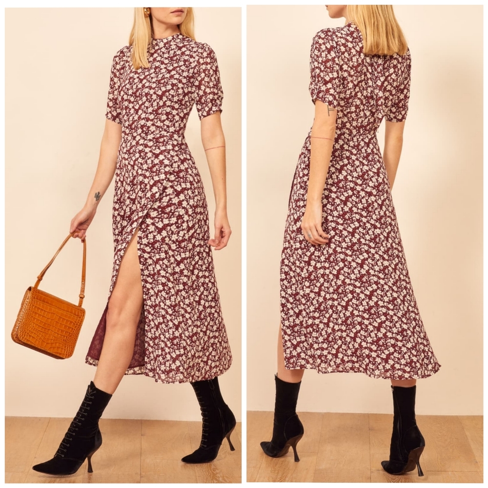 Reformation Burgundy Floral Midi Dress
